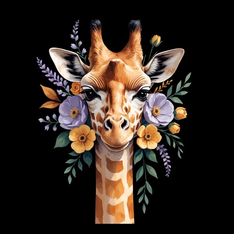 Giraffe mit Blütenkranz