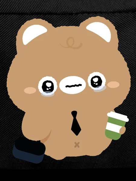 Tired Kawaii Bear with Coffee 