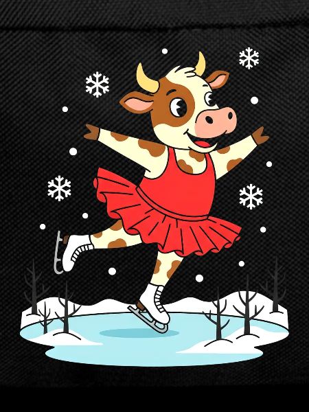 Cow in figure skating in winter