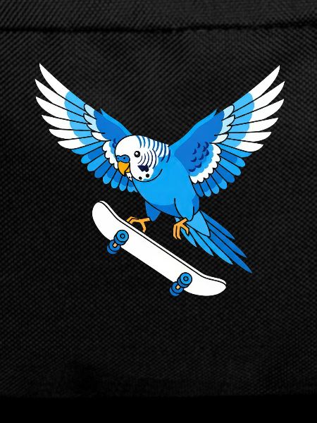 Blue parrot on skateboard