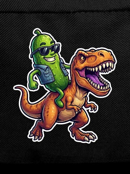 Sour cucumber rides dinosaur