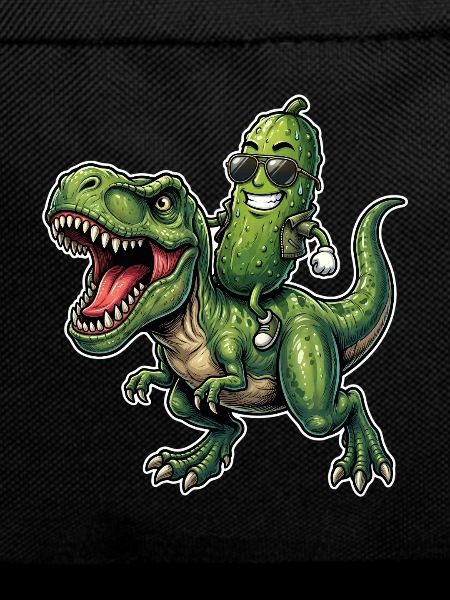 Sour cucumber rides dinosaur