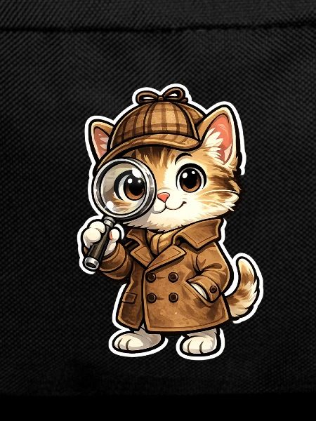 Cat detective with magnifying glass