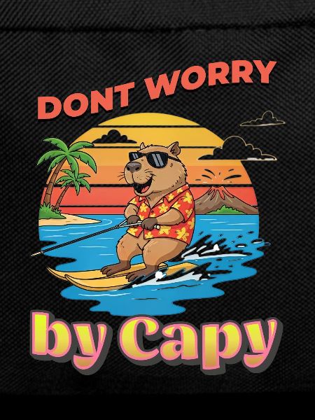 Capybara surfer at sunset
