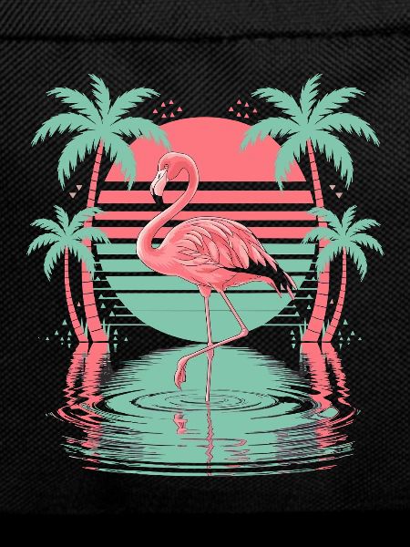 Tropical flamingo palm trees water sunset