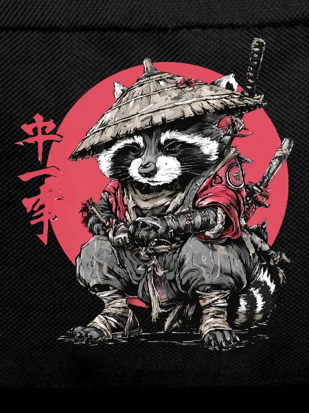 Raccoon Samurai in Red Circle