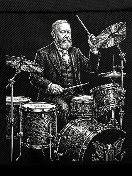 Benjamin Harrison plays drums