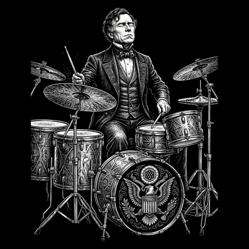 Franklin Pierce plays drums