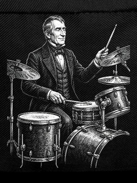 William Henry Harrison plays drums