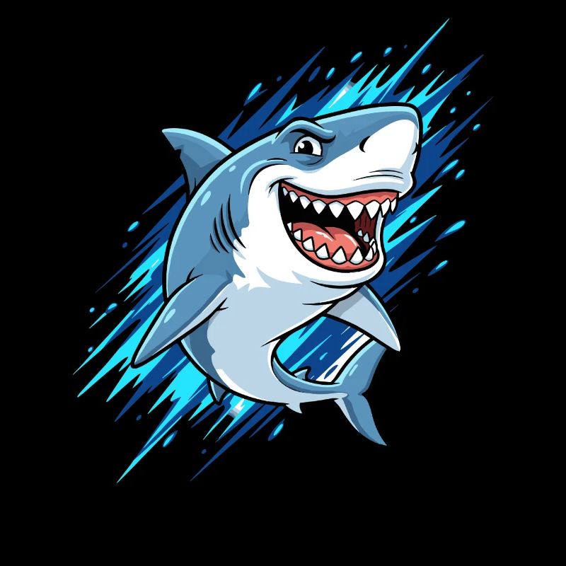 Blue cartoon shark with splashes