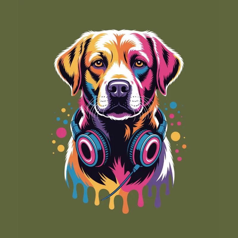 Labrador mit Kopfhörern