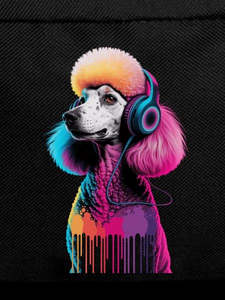 Poodle with headphones