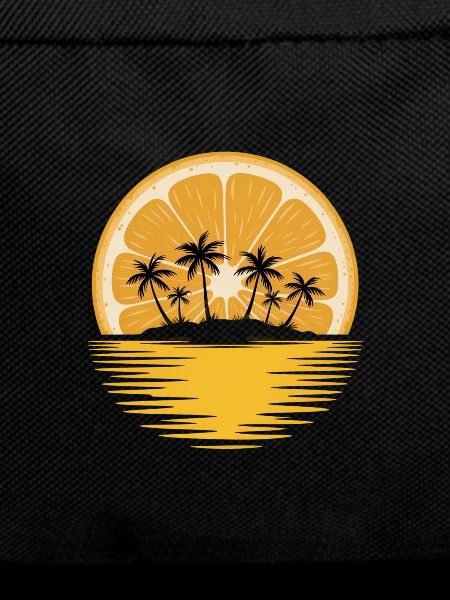 Orange sunset with palm island