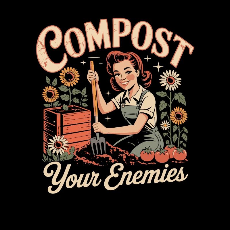 Compostez vos ennemis Drôle de diction rétro dans le jardin