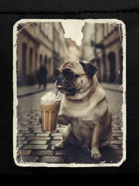 Pooh dog drinks café latte