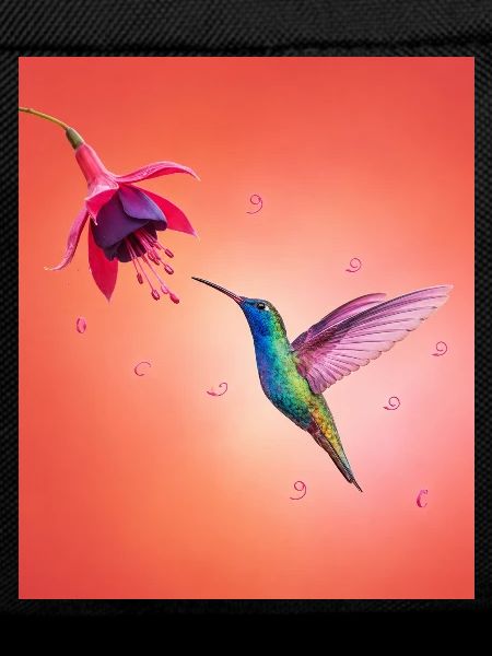 Hummingbird flies to bloom
