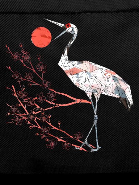 Geometric Heron with Cherry Blossoms