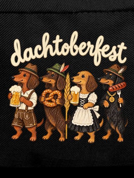 Dackel in Tracht mit Bier & Brezel
