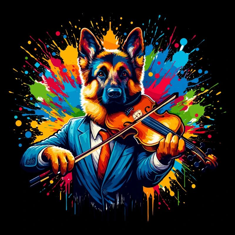 German Shepherd playing violin