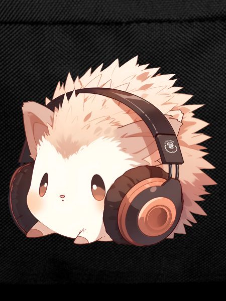 Cute hedgehog with headphones