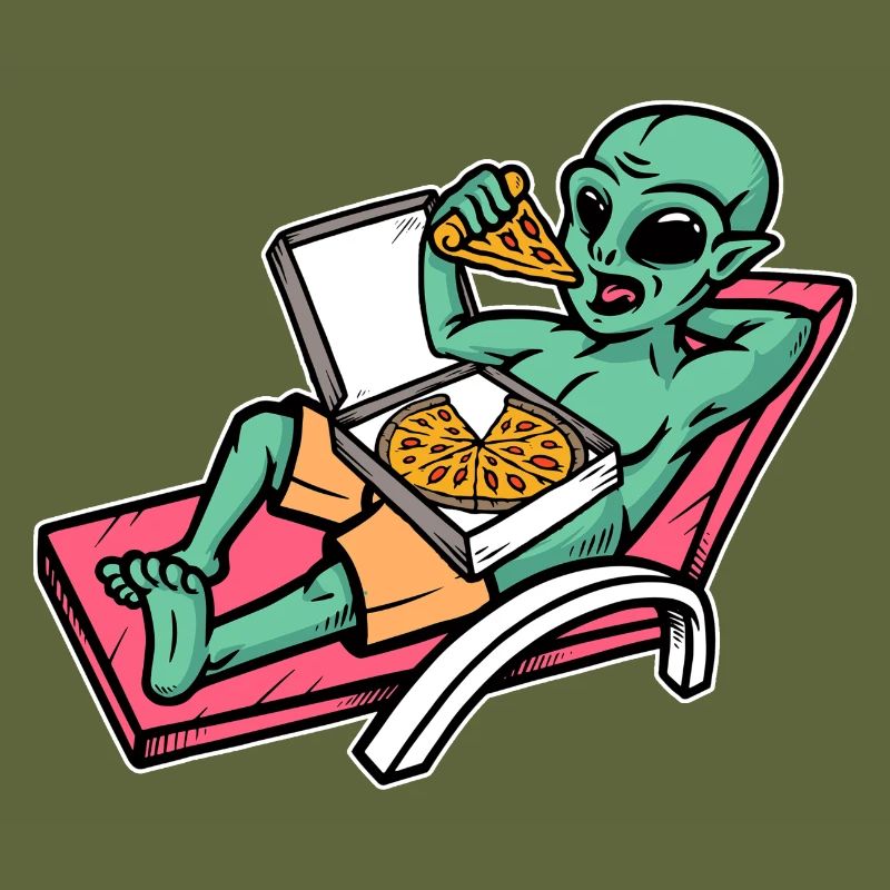 Alien eating pizza