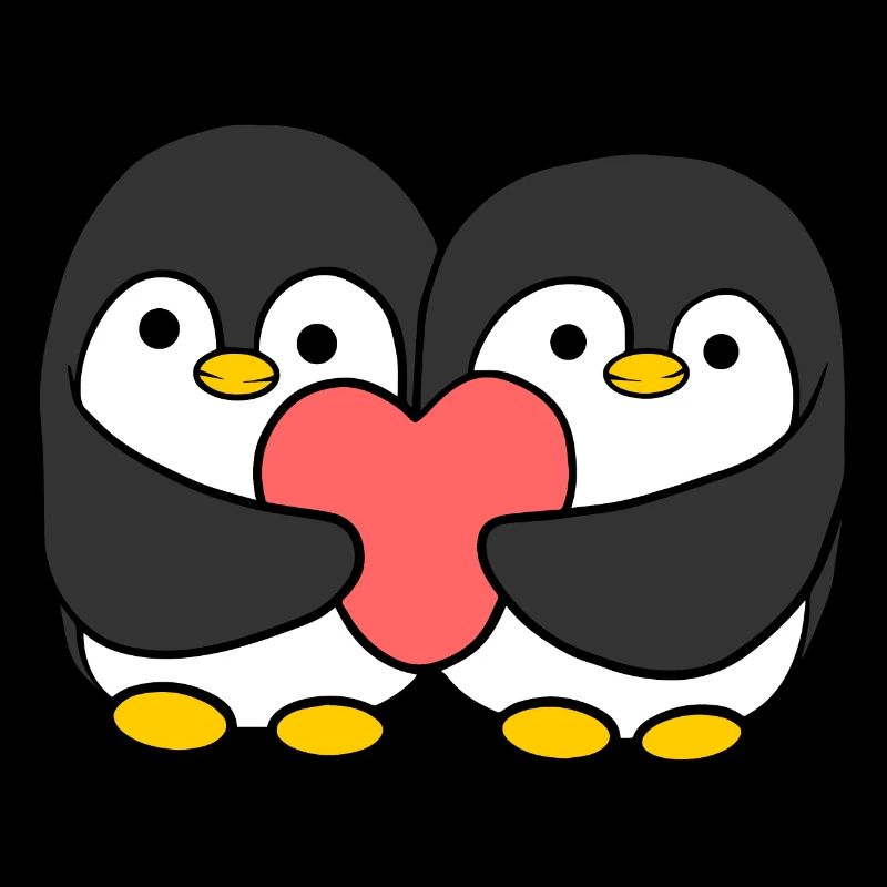 Comic Pinguin Paar das ein Herz hält