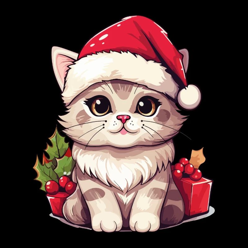 Chat Noël Noël Chat Mignon Dessin Animé