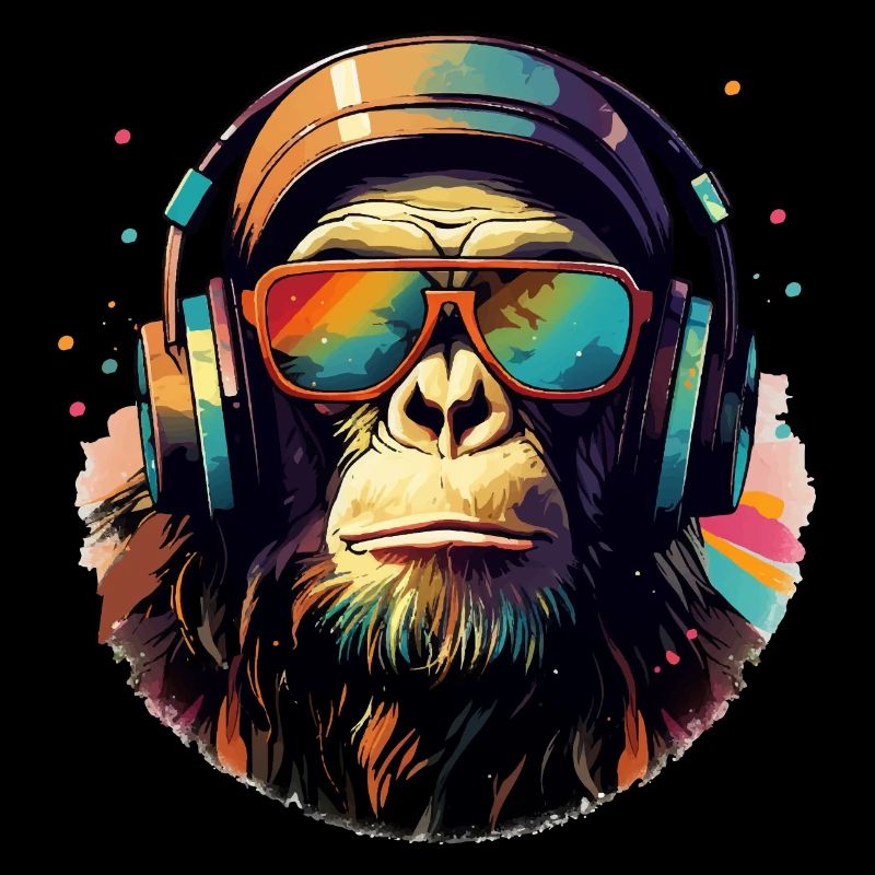 Cooler Affe mit Sonnenbrille & Headset Schimpanse