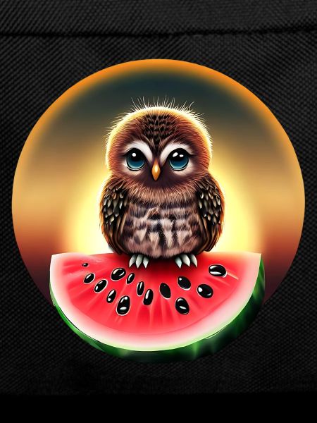 Owl on watermelon in sunset
