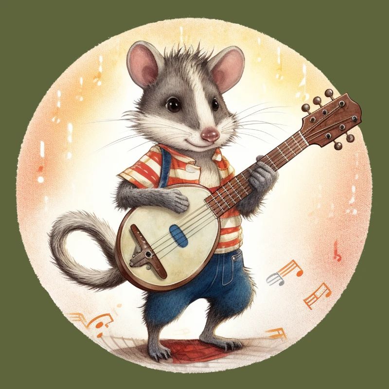 Opossum playing banjo