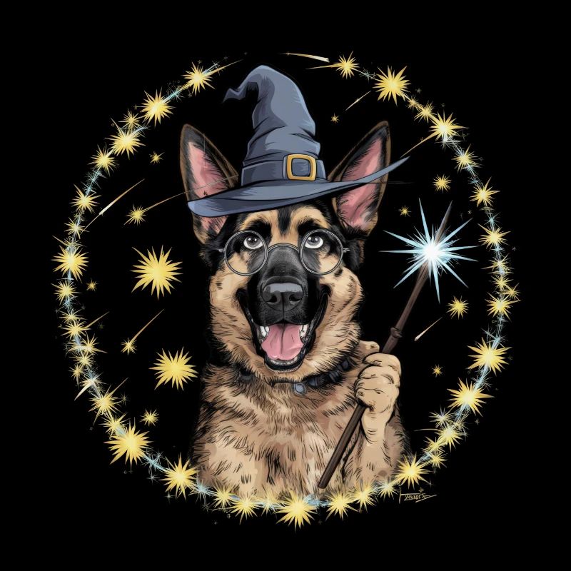 German Shepherd is magician with magic wand