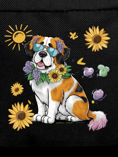 St. Bernard with sunflowers