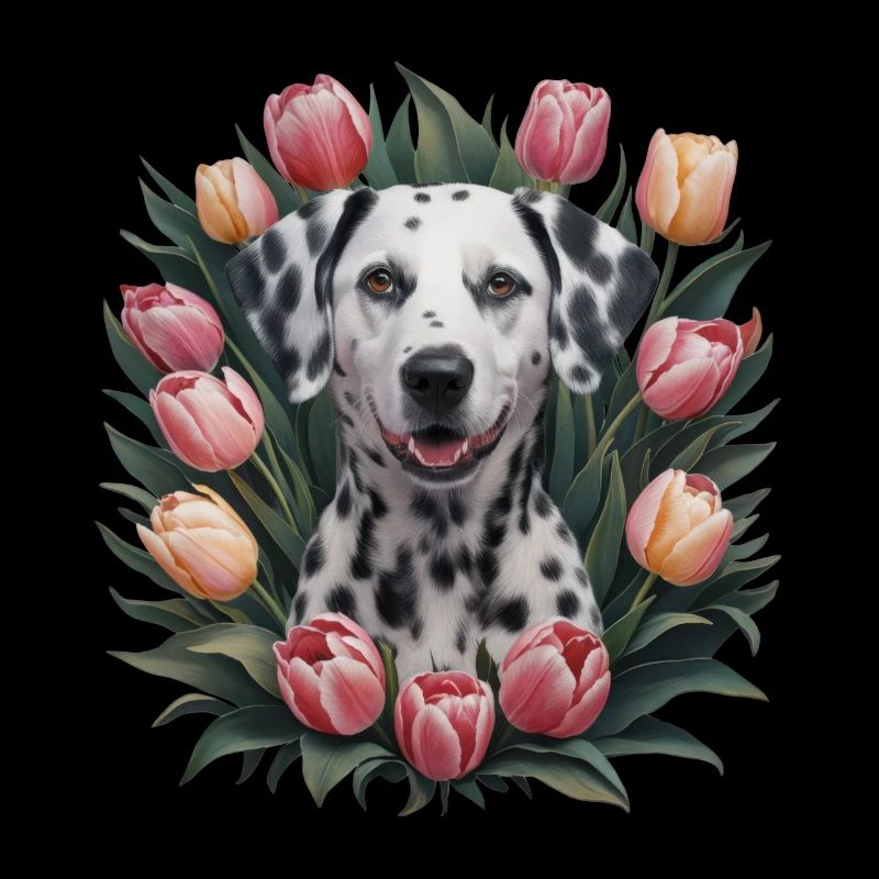 Dalmatien mignon avec des tulipes