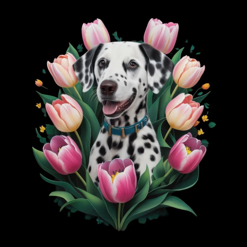 Dalmatien mignon avec des tulipes