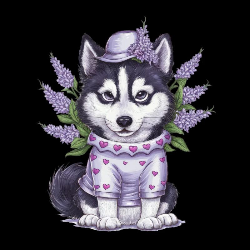 Cute cartoon husky with lilac