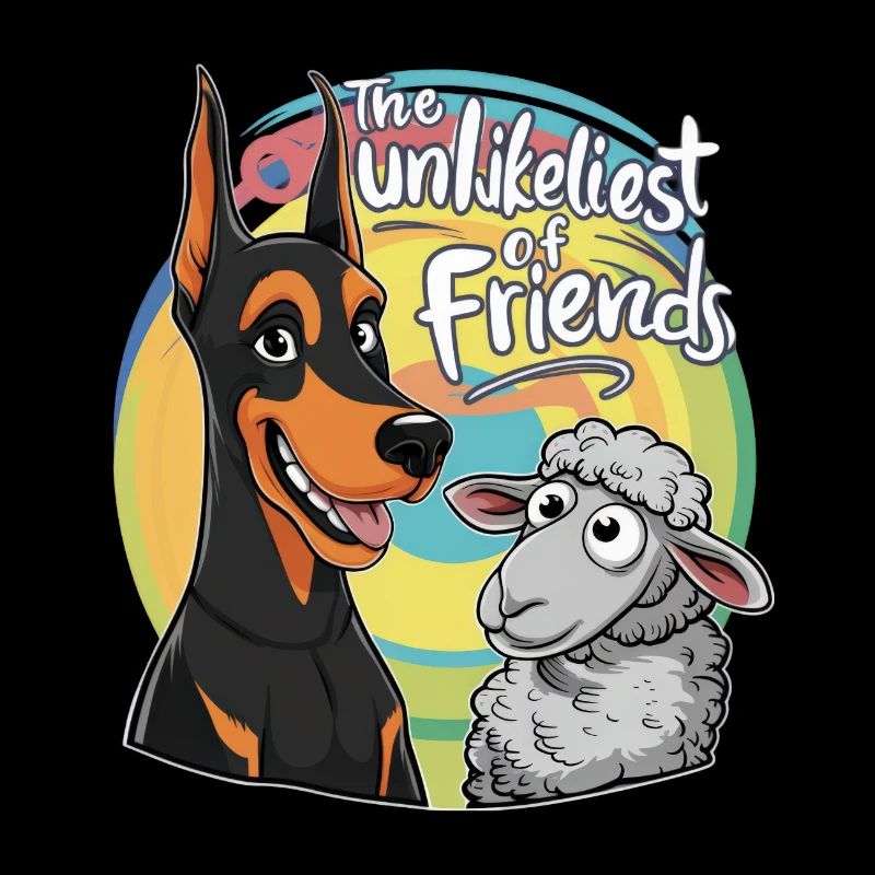 Cooler Doberman mit Schaf