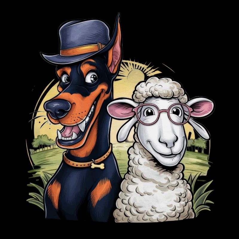 Cool Doberman with Sheep