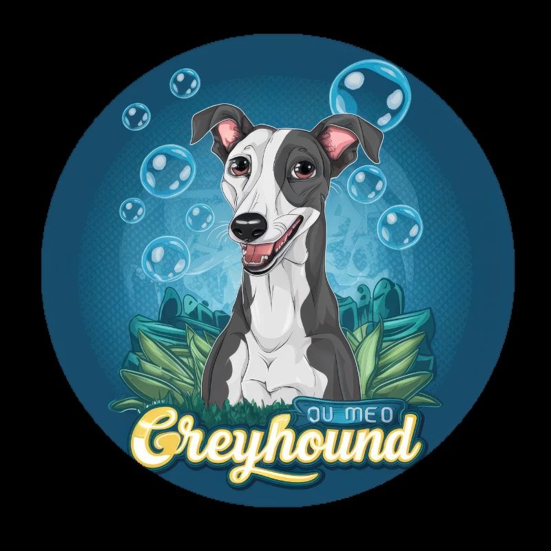 Cartoon greyhound with soap bubbles