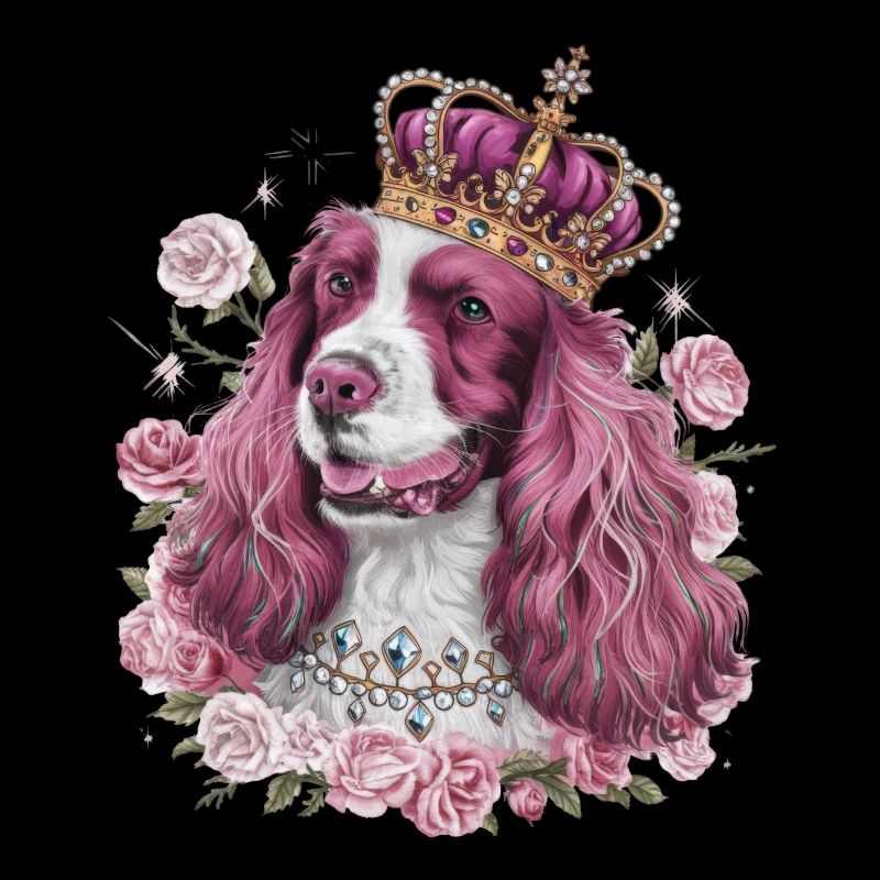 Cocker Spaniel mit Krone und Rosen