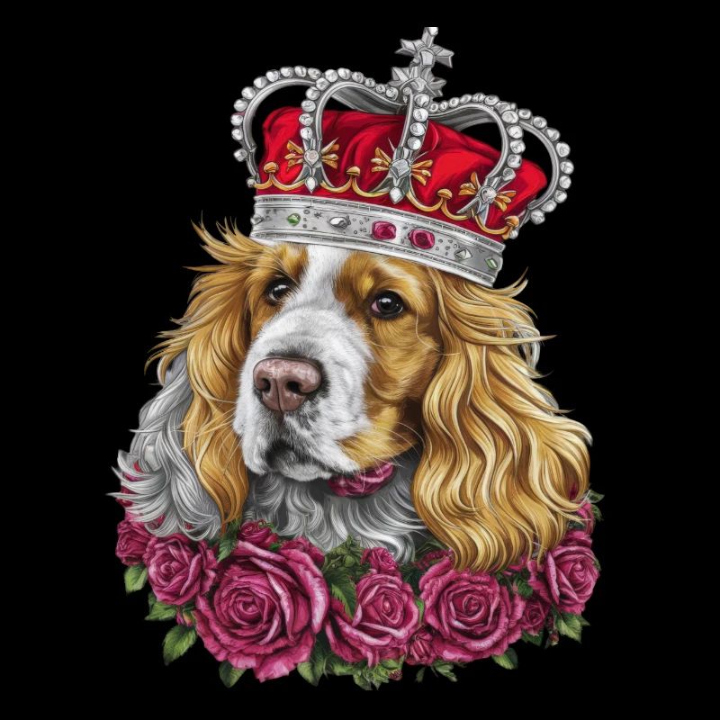 Cocker Spaniel mit Krone und Rosen
