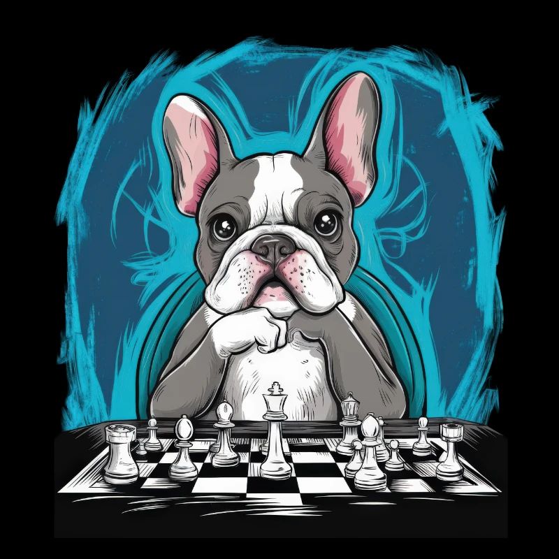 French bulldog playing chess
