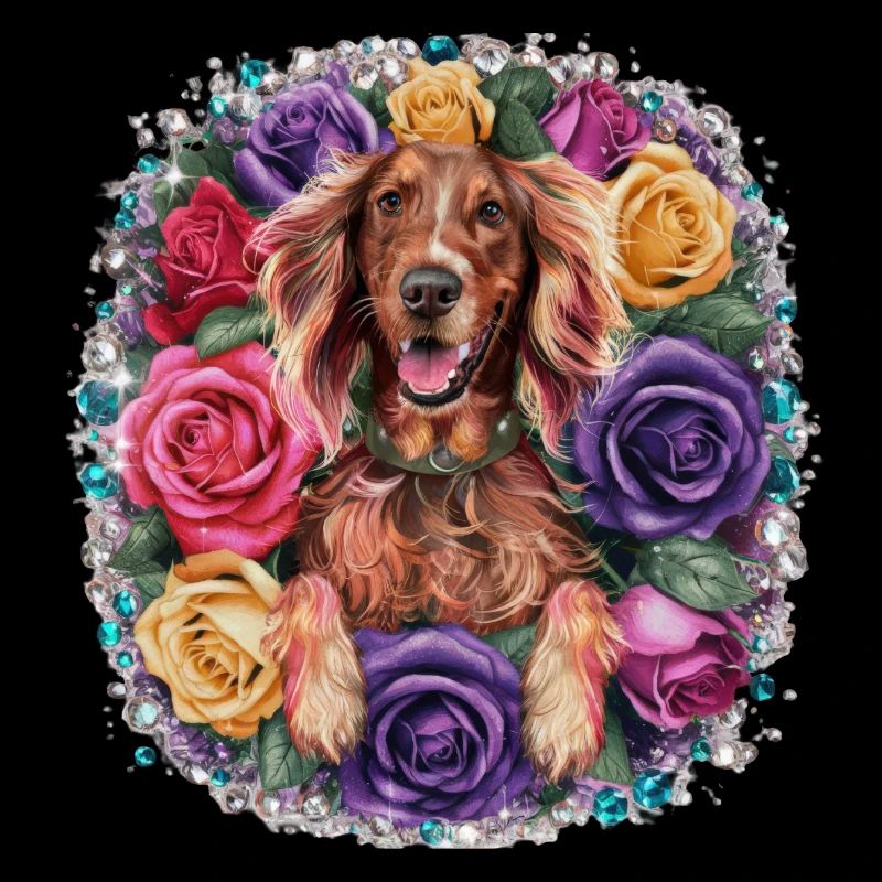 Cartoon Irish Setter with Roses