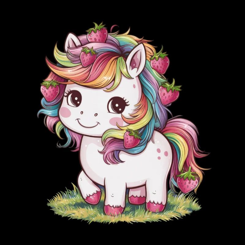Kawaii Einhorn mit Erdbeeren