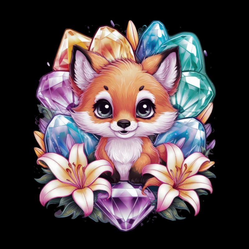 Dessin animé Kawaii renard avec des fleurs colorées