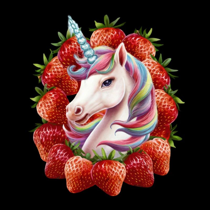 Niedliches Einhorn mit Erdbeeren voller Magie