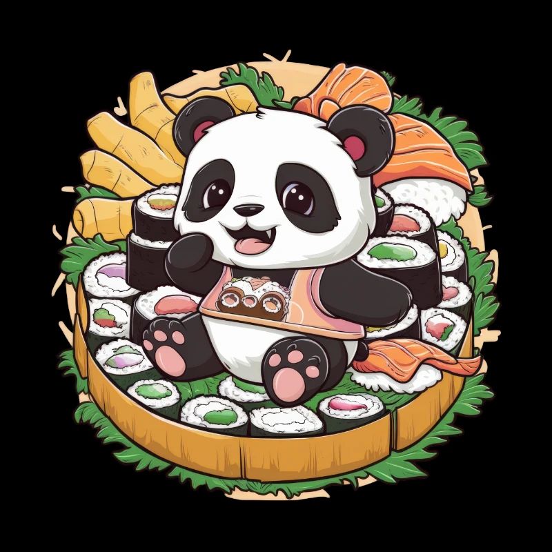 Panda Kawaii mignon avec une grande variation de sushis
