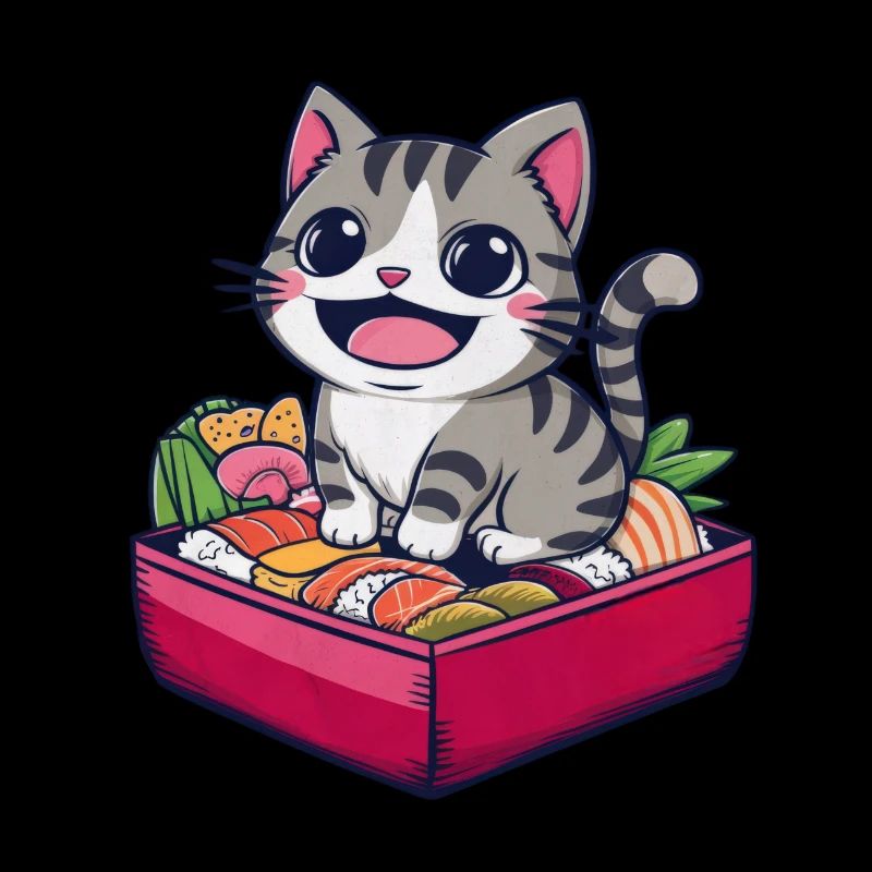 Chat Kawaii de dessin animé avec belle boîte à lunch