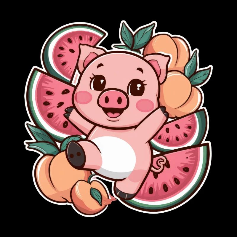 Cochon Kawaii aux pêches et pastèque