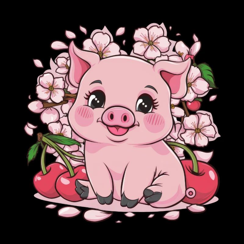 Cochon Kawai sucré aux fleurs de cerisier Sakura