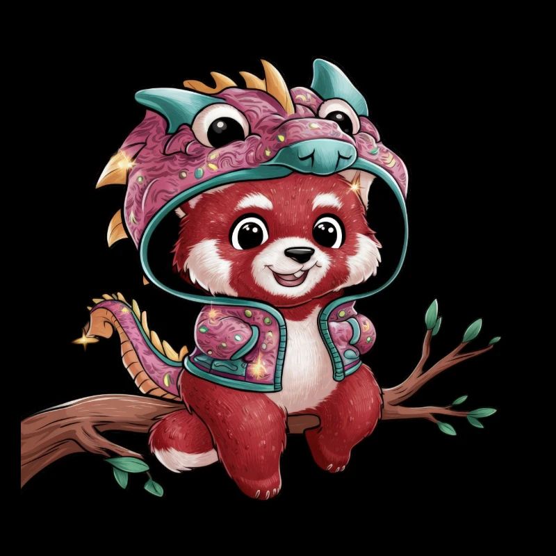 Roter Panda mit chinesischem Drachen